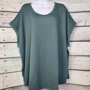 Maurices 24/7 Ribbed Dolman Sleeve Oversized Tunic Top Green Plus 2X